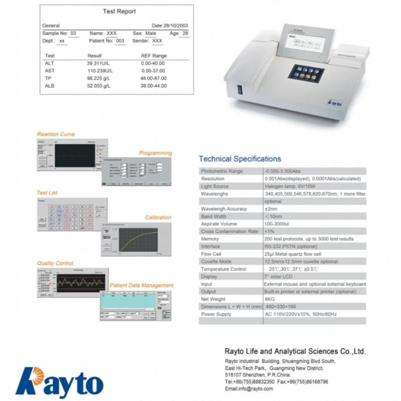 Semi auto Chemistry analyzer Rayto RT-1904C