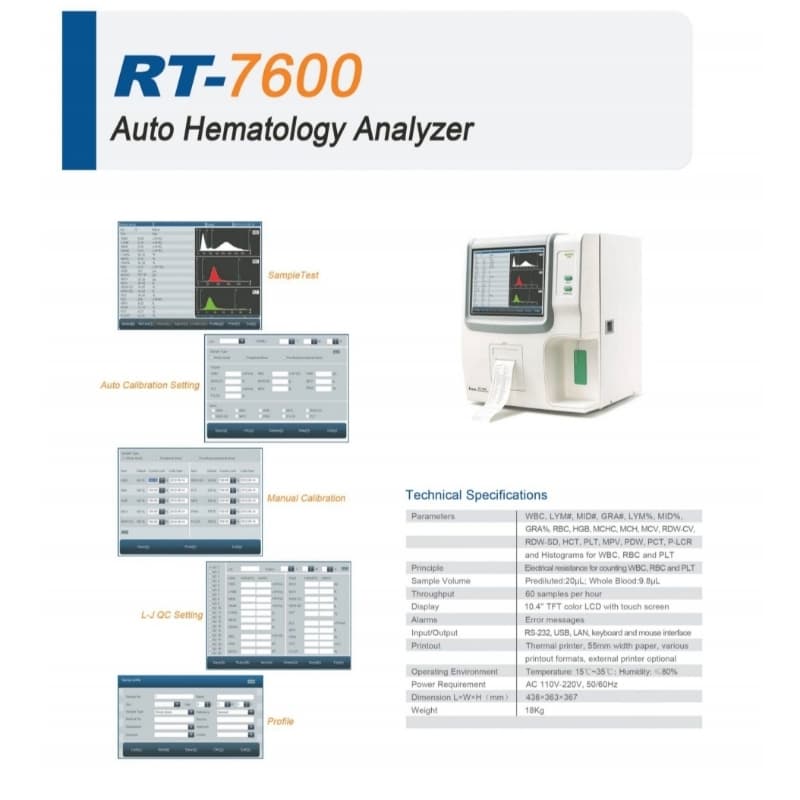 Auto Hematology Analyzer Rayto RT-7600